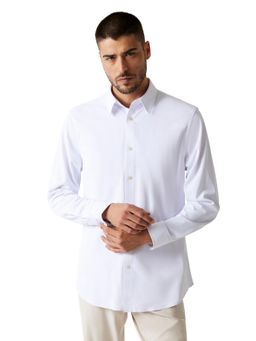 Guess - Men White Solid Spread Collar Shirt