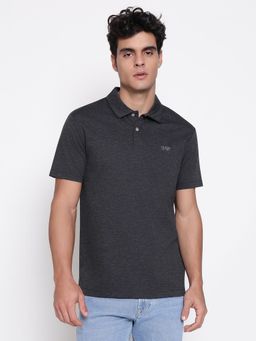 Guess - Men Tech Ponte Diagonal Dark Charcoal Heather Solid Polo Neck Regular Fit T-Shirt