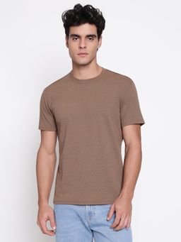 Guess - Men Blake Knit Cubby Brown Herringbone Round Neck Regular Fit T-Shirt