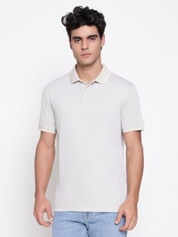 Guess - Off White Men Eco Rayon Pasadena Heather Piquet Solid Polo Neck Regular Fit T-Shirt