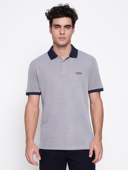 Guess - Men Eco Rayon Smart Grey Heather Piquet Micro Textured Polo Neck Regular Fit T-Shirt