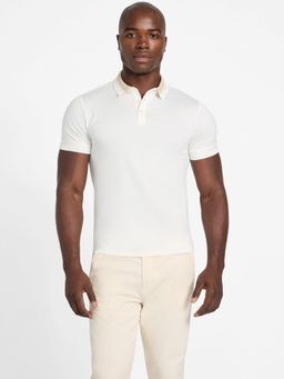 Guess - Men Paul Pique Salt White Solid Polo Neck Regular Fit T-Shirt