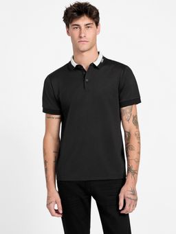 Guess - Men Paul Pique Jet Black Solid Polo Neck Regular Fit T-Shirt