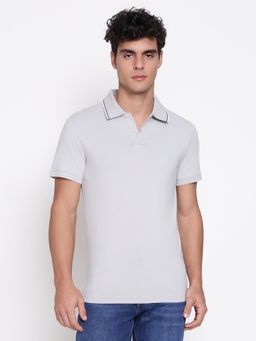 Guess - Men Nolan Mid Organic Warm Stone Grey Solid Polo Neck Regular Fit T-Shirt