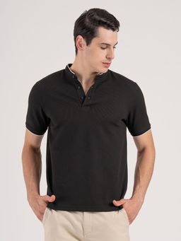 Red Tape - Black Mandarin T-Shirt for Men