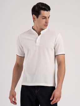 Red Tape - White Mandarin Durable and Comfortable Waffle Texture T-Shirt for Men