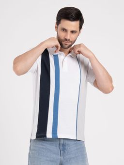 Red Tape - White Men's Cut and Sew Regular Fit Casual Striped Polo T-Shirt
