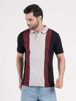 Red Tape - Black Men's Cut and Sew Regular Fit Casual Striped Polo T-Shirt