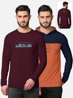 BULLMER - Trendy Front & Back Printed Full Sleeve T-shirt For Men Multi-color (Pack of 2)