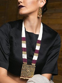 Odette - Purple And White Beads Jewellery Set (Set of 2)