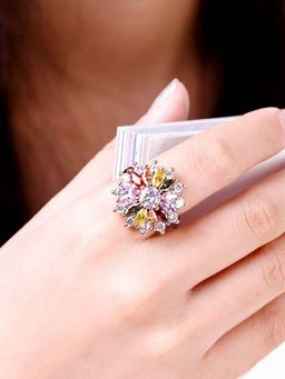 Yellow Chimes - Rose Gold-Plated CZ Studded Ring