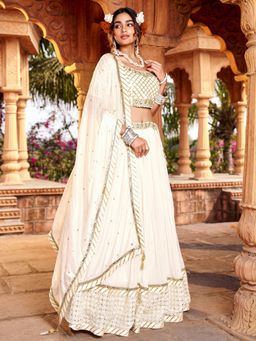 BC Balaji Creation - White Georgette Lehenga with Blouse and Dupatta