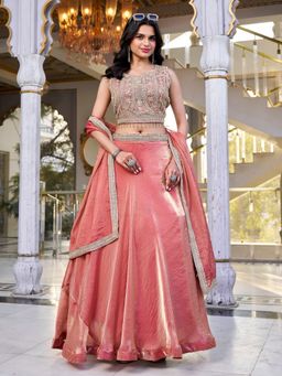 BC Balaji Creation - Peach Fendy Satin Lehenga with Blouse and Dupatta