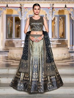 BC Balaji Creation - Steel Grey Banglori Silk Lehenga with Blouse and Dupatta