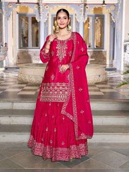 BC Balaji Creation - Pink Chinnon Lehenga with Kurta and Dupatta