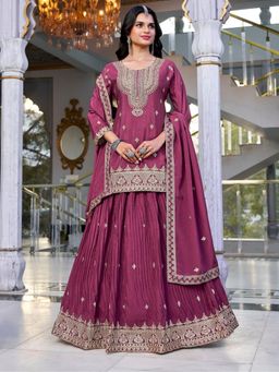BC Balaji Creation - Mauve Chinnon Lehenga with Kurta and Dupatta