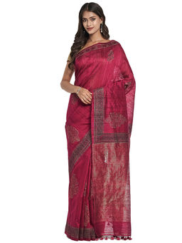 Fabindia - Wine Hand Block Print Silk Saree