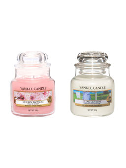 Yankee Candle - Classic Jar Cherry Blossom and Clean Cotton Scented Candles (Pack of 2)