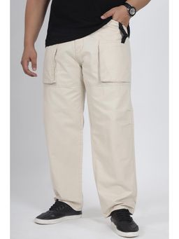 Snitch - Beige Solid Regular Casual Plus Size Cargo Pants for Men