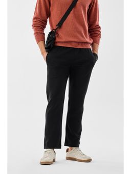 Snitch - Black Solid RegularCasual Trouser for Men