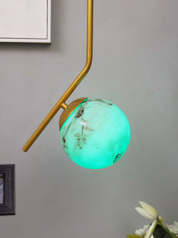 Homesake - Metal Pendant Glass Golden Tilt L Planet Green