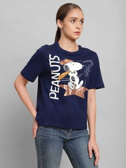 Free Authority - Peanuts Printed Regular Fit Blue Cotton Women T-Shirt