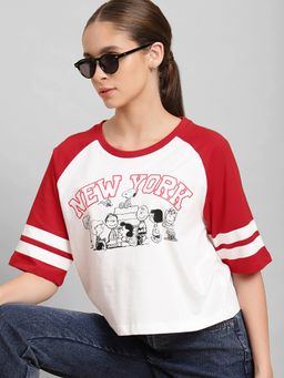 Free Authority - Peanuts Printed Loose Fit Multi Cotton Women T-Shirt