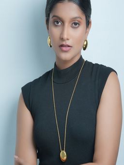 AQUASTREET - Bold Chunky Oval Pendant and Earrings Set 18K Gold Plated Waterproof Anti-Tarnish