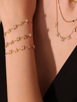 AQUASTREET - 18K Gold Plated Anti-Tarnish Mama Letters and Heart with Zircon Bracelet