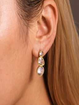 AQUASTREET - 18K Gold Plated Anti-Tarnish Triple Oval Zircon Drop Earrings