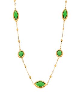 AQUASTREET - 18K Gold Plated Anti-Tarnish Green Glass Stone Chain Necklace