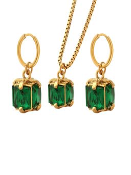 AQUASTREET - 18K Plated Anti-Tarnish Green Box Square Zircon Jewellery Set