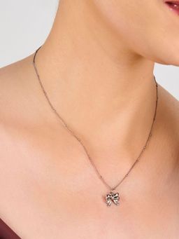 AQUASTREET - 18K Silver Plated Waterproof Anti-Tarnish Small Bow Pendant Necklace