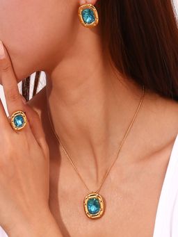 AQUASTREET - 18K Gold Plated Waterproof Anti-Tarnish Aqua Blue Zircon Pendant Necklace