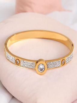 AQUASTREET - 18K Gold Plated Waterproof Antitarnish Stainless Steel Zirconia Bangle Bracelet