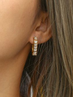 AQUASTREET - 18K Gold Plated Waterproof Antitarnis C-Shaped Baguette White Zircon Earrings