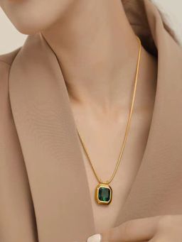 AQUASTREET - 18K Gold Plated Waterproof Antitarnish Emerald Zircon Pendant Necklace