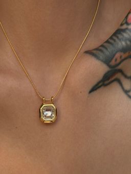 AQUASTREET - 18K Gold Plated Waterproof Antitarnish White Zircon Pendant Necklace