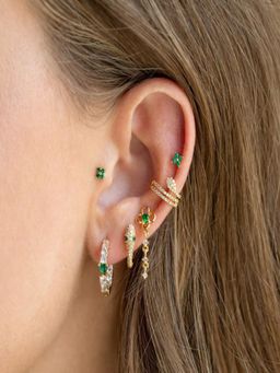 AQUASTREET - 18K Plated Anti-Tarnish Green Snake Earring Set (Pack Of 6)