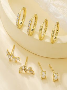 AQUASTREET - 18K Silver Plated Anti-Tarnish White Zircon Earring Set (Pack Of 4)