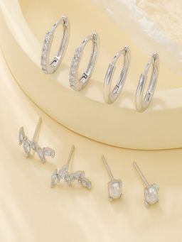 AQUASTREET - 18K Gold Plated Anti-Tarnish White Zircon Earring Set (Pack Of 4)