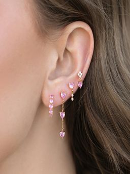 AQUASTREET - 18K Plated Antitarnish Pink Heart Zircon Earring Set (Pack Of 4)