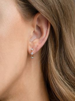 AQUASTREET - 18K Gold Plated Anti-Tarnish Blue Zircon Floral Half-Hoop Earrings