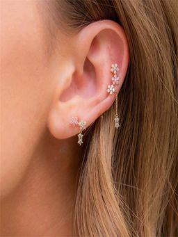 AQUASTREET - 18K Gold Plated Anti-Tarnish Pink Zircon Floral Drop Earrings