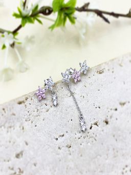 AQUASTREET - 18K Silver Plated Antitarnish Pink Zircon Floral Drop Earring