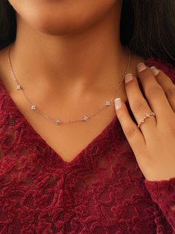 AQUASTREET - 18K Rose Gold Plated Waterproof, Anti-Tarnish Blue Floral Choker Necklace