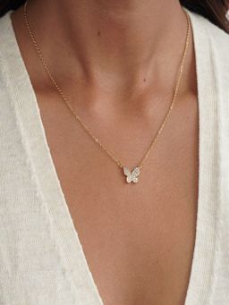 AQUASTREET - 18K Gold Plated Waterproof, Anti-Tarnish Zircon Butterfly Pendant Necklace