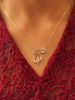 AQUASTREET - 18K Gold Plated Waterproof, Anti-Tarnish Star, Moon Pin Drops Pendant Necklace