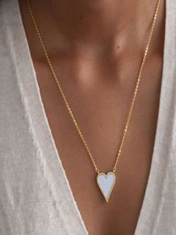 AQUASTREET - 18K Gold Plated Waterproof, Anti-Tarnish White Heart Zircon Pendant Necklace