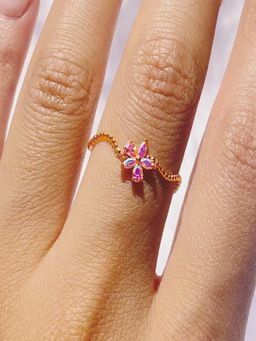 AQUASTREET - 18K Gold Plated Waterproof, Anti-Tarnish Zircon Floral Wavy Ring